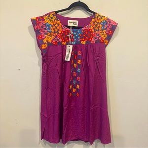 Savanna Jane Dress Women’s Purple Cap Sleeve Size Large Floral Embroidered NWT
